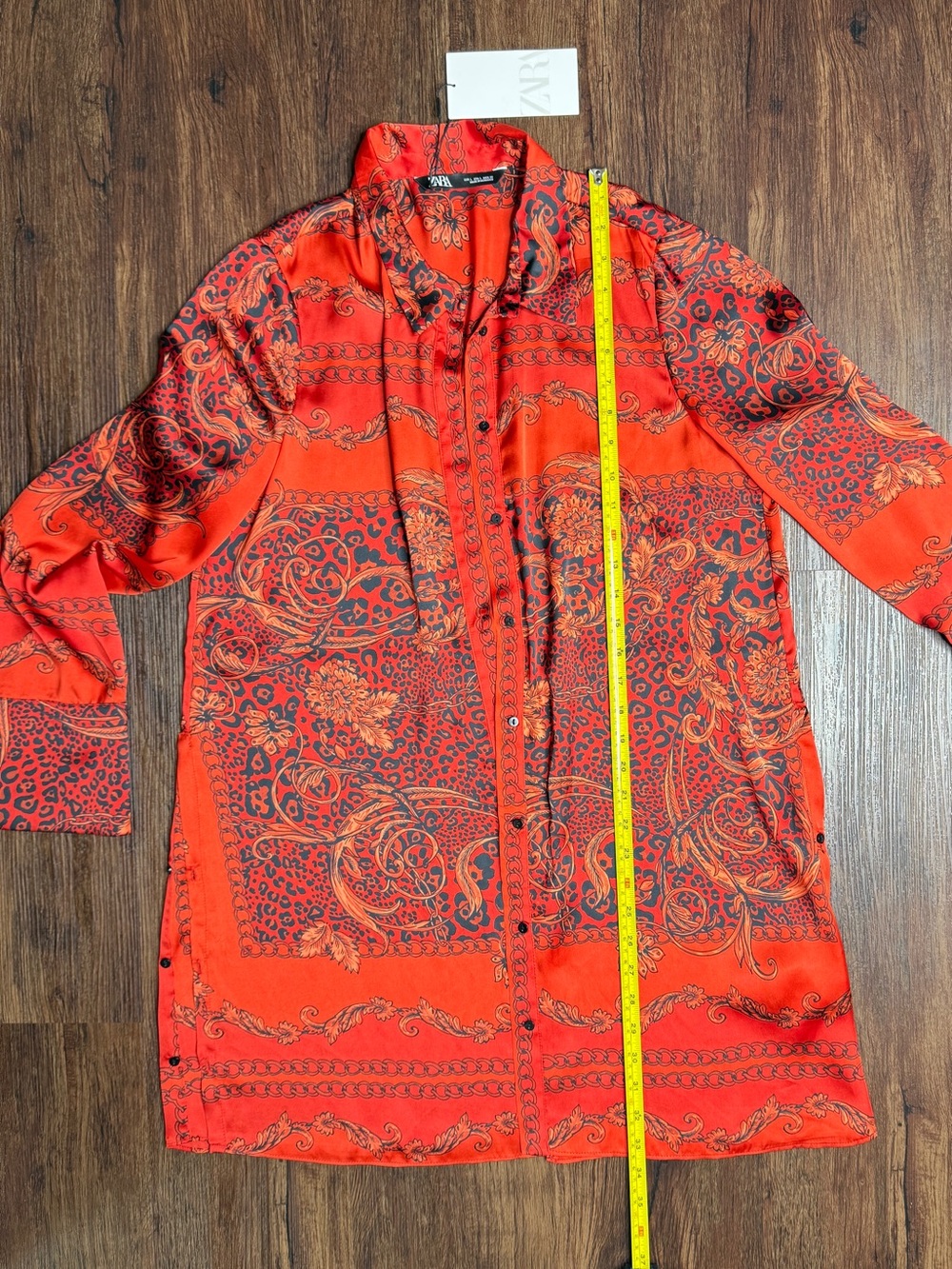 Zara NWT Scarf Print Tunic Shirt Dress Red Baroque Paisley Size L - Picture 10 of 13